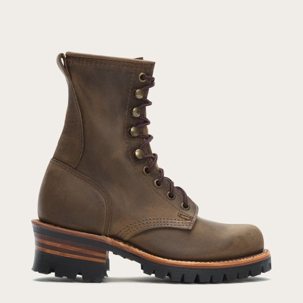 $499 Frye Logger 8G Tan Leather Vintage/Distressed LaceUp Work/Hiking Ankle Boot - Picture 3 of 8